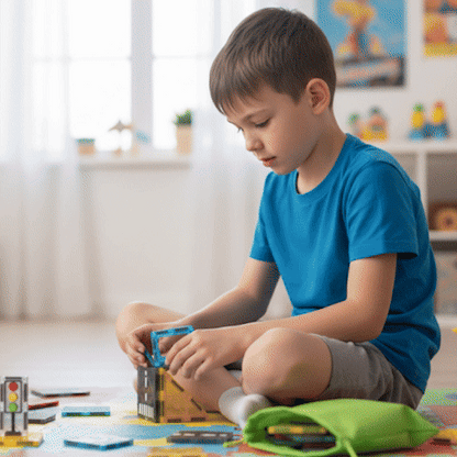 composition animé d'enfants jouant avec le jeu de construction magnétique