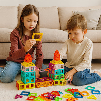 deux enfant jeu de construction magnétique pont suspendu
